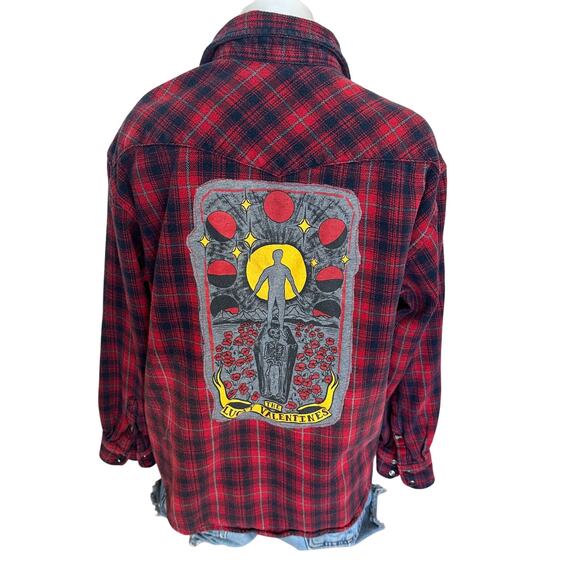 Lucky Valentines Plaid Flannel Shirt LARGE  Sweetgrass Oversized Upcycled Unique - Picture 1 of 6